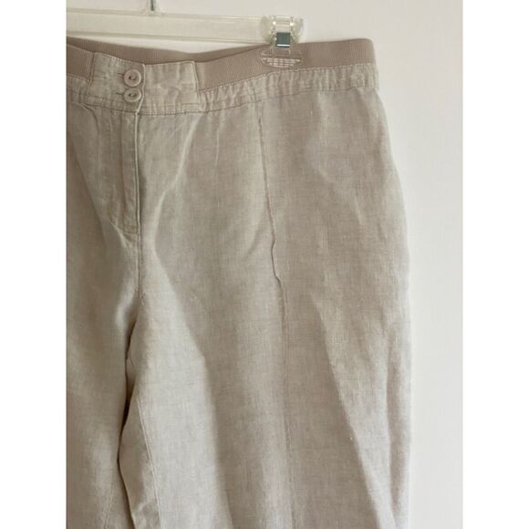 Chico's Womens Size Medium Capris 100% Linen Crop Length Wide Leg Pockets Khaki - Picture 4 of 9